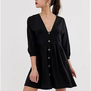 ASOS TALL Swing black dress with 3/4 sleeves and buttons